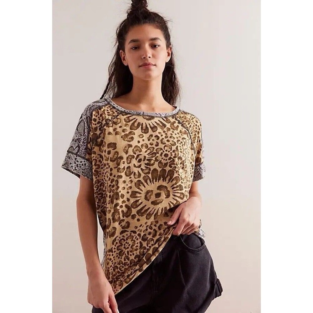 Free People We The Free Wild Thang Tee - Size Small Oversized Animal Print Top